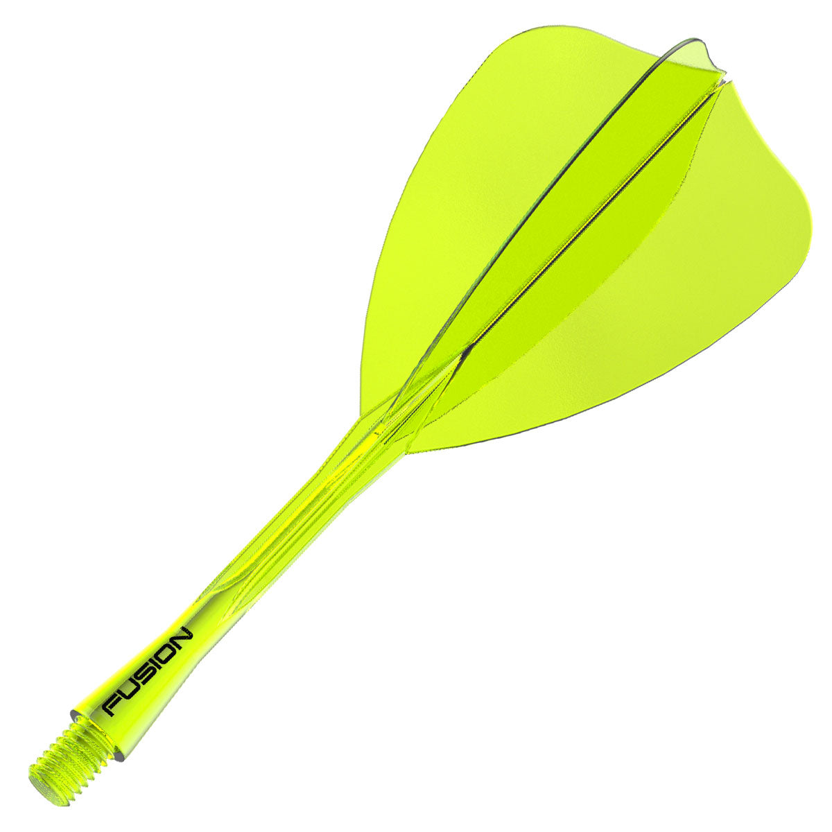 Winmau Fusion Arrow Integrated Flight & Shaft Yellow angled view highlighting the product design and profile.