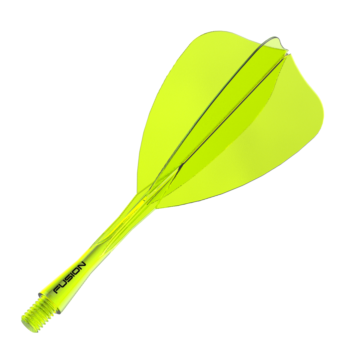 Winmau Fusion Arrow Integrated Flight & Shaft Yellow angled view highlighting the product design and profile.