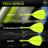 Winmau Fusion Arrow Integrated Flight & Shaft Yellow graphic displaying the product specifications and key technical information.