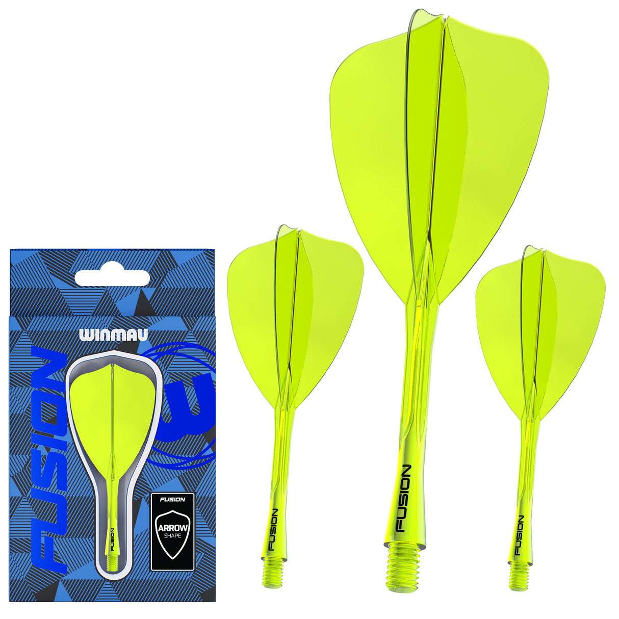 Winmau Fusion Arrow Integrated Flight & Shaft Yellow image showing the retail packaging.
