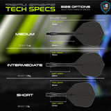 Fusion Integrated Flight & Shaft Black No6 by Winmau graphic displaying the product specifications and key technical information.