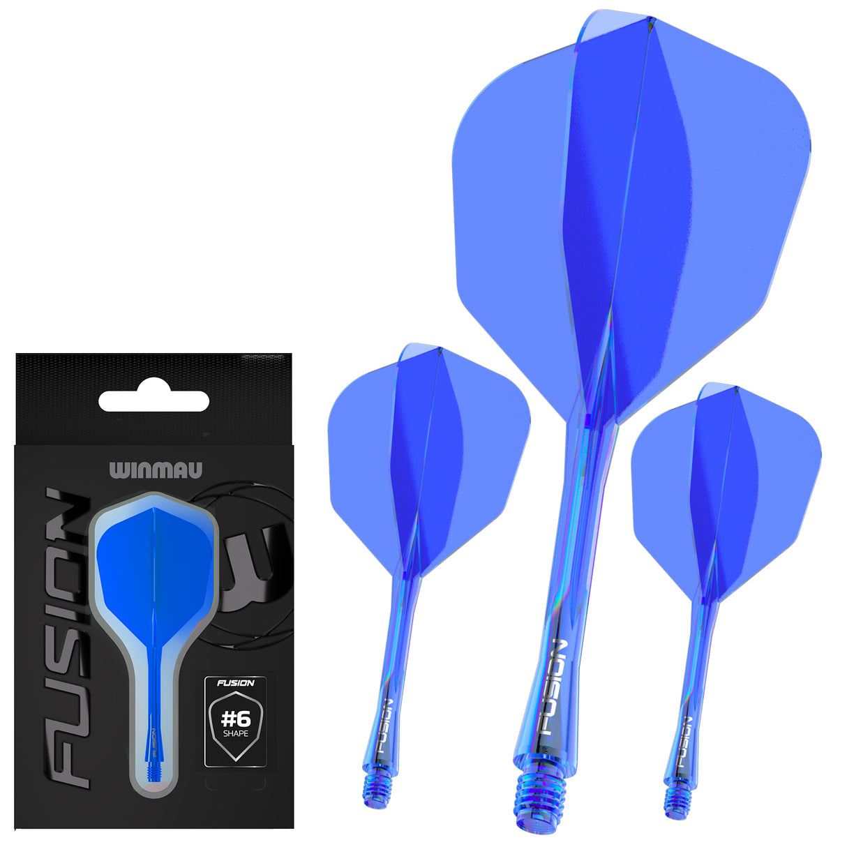 Winmau Fusion Integrated Flight & Shaft Blue No6 image showing the retail packaging.