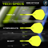 Fusion Integrated Flight & Shaft Neon Yellow No6 by Winmau graphic displaying the product specifications and key technical information.