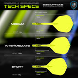Fusion Integrated Flight & Shaft Neon Yellow No6 by Winmau graphic displaying the product specifications and key technical information.