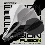 Fusion Integrated Flight & Shaft No2 by Winmau promotional graphic highlighting the key features and performance benefits.