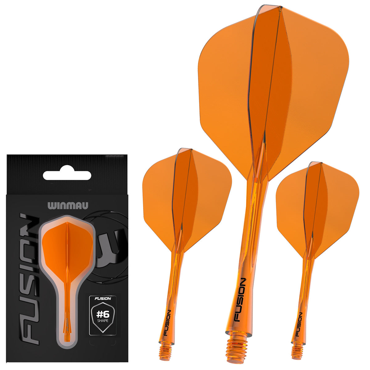 Winmau Fusion Integrated Flight & Shaft Orange No6 image showing the retail packaging.