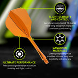 Winmau Fusion Integrated Flight & Shaft Orange No6 promotional graphic highlighting the key features and performance benefits.