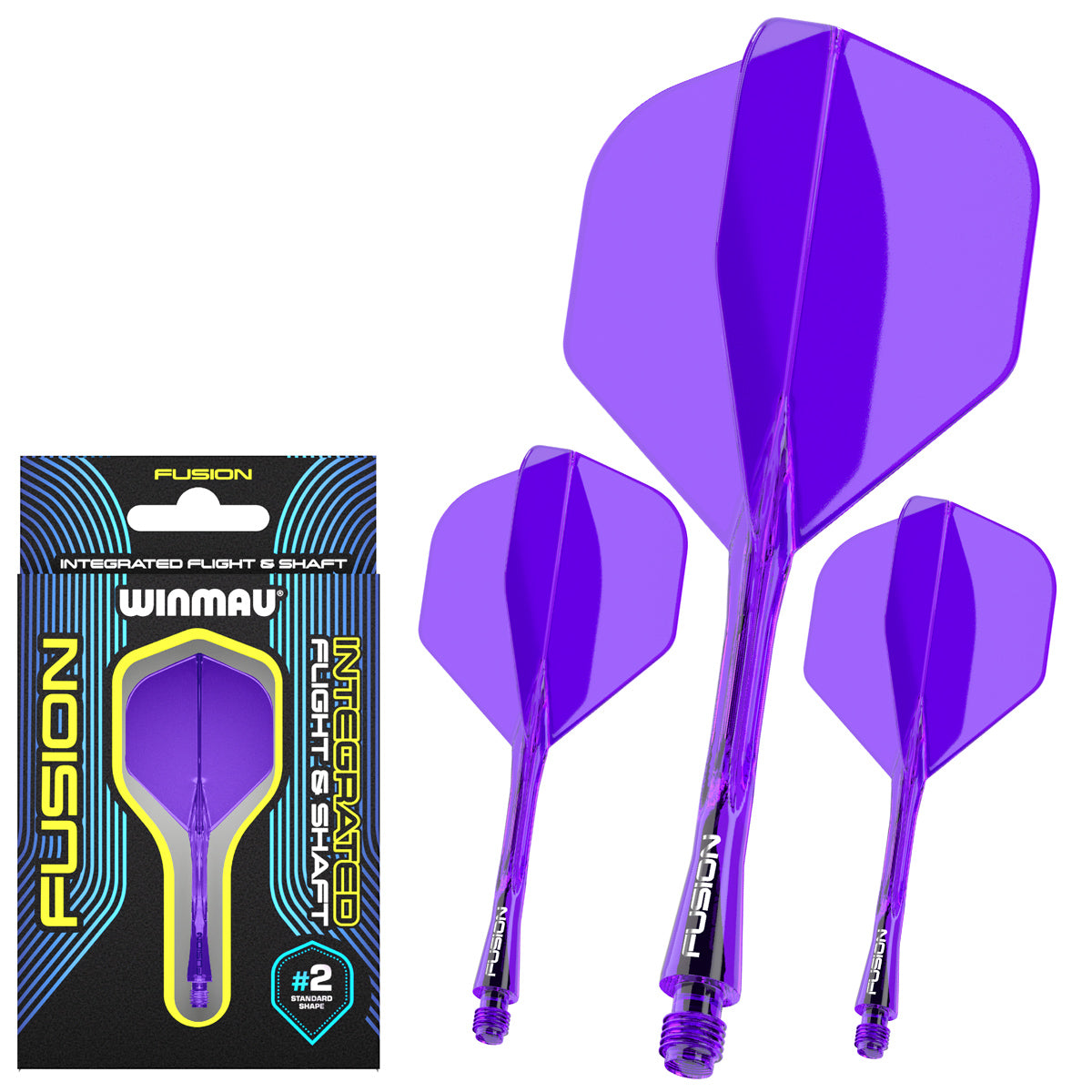 Fusion Integrated Flight & Shaft Purple No2 by Winmau image showing the retail packaging.