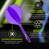 Fusion Integrated Flight & Shaft Purple No2 by Winmau promotional graphic highlighting the key features and performance benefits.