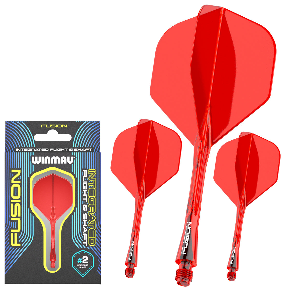 Fusion Integrated Flight & Shaft Red No2 by Winmau image showing the retail packaging.
