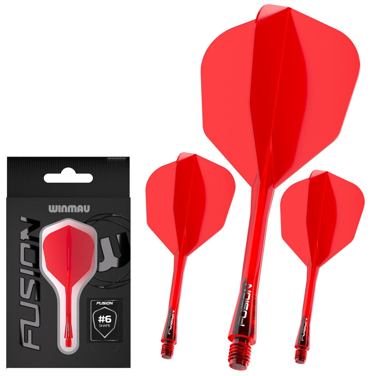 Winmau Fusion Integrated Flight & Shaft Red No6 image showing the retail packaging.