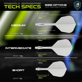 Winmau Fusion Integrated Flight & Shaft White No6 graphic displaying the product specifications and key technical information.