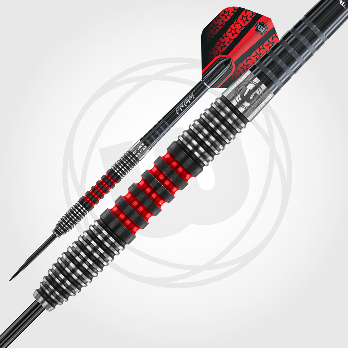 Joe Cullen Steel Tip Darts close up image showing detailed grip patterns, machining, coating, and precision craftsmanship