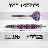 John Brown Signature Edition Steel Tip Darts technical specifications image showing barrel dimensions, weight information, grip profile, and key product features