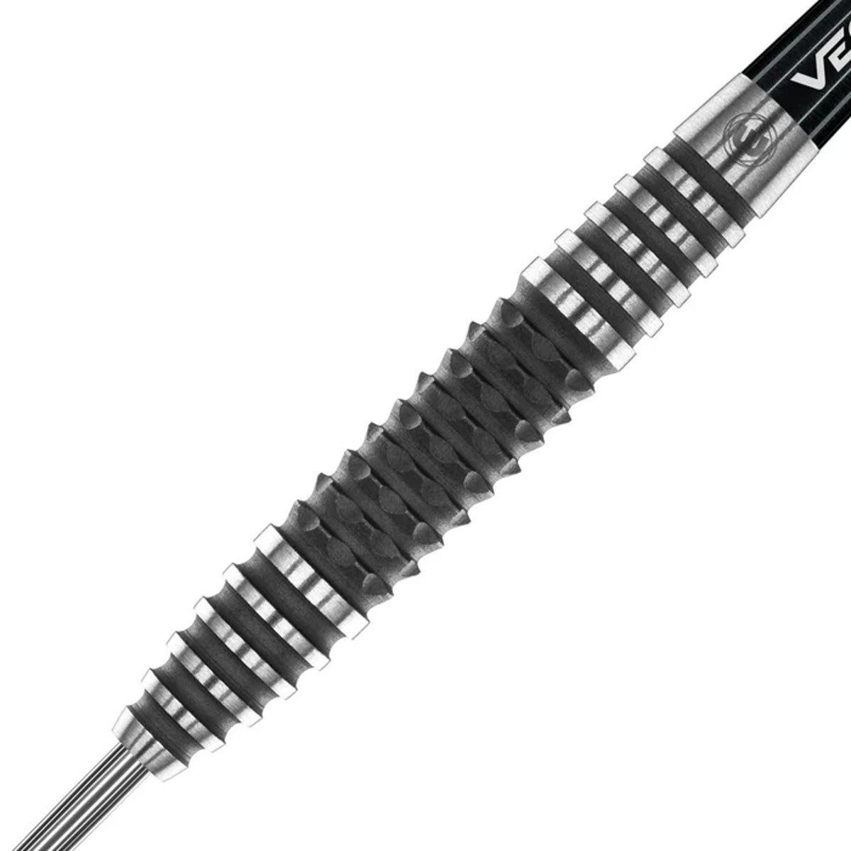 Kairos Steel Tip Darts close up image showing detailed grip patterns, machining, coating, and precision craftsmanship