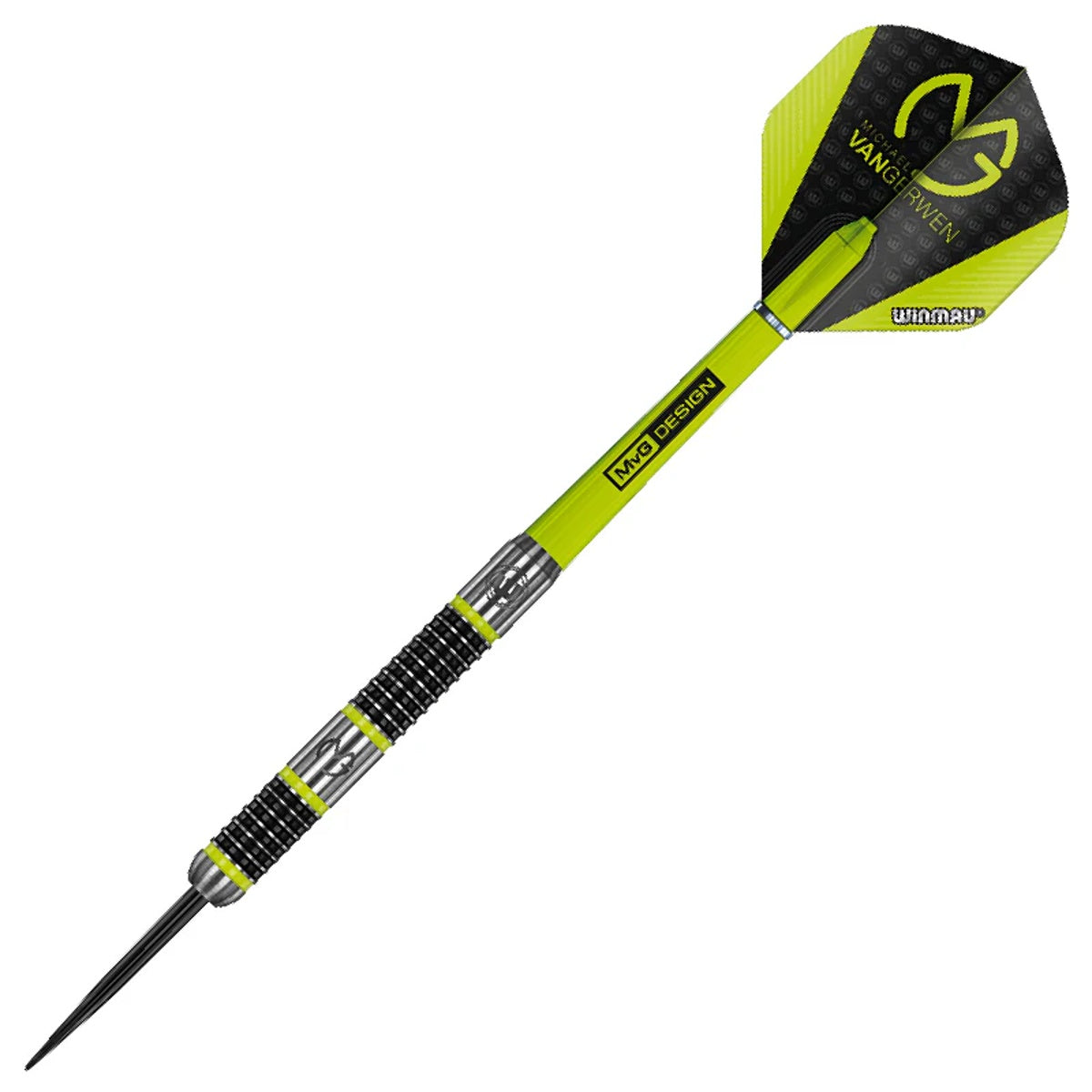 Michael Van Gerwen MVG Aspire Steel Tip Darts angled product image displaying the barrel profile, grip layout, and design features