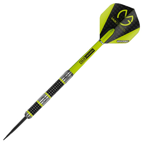 Michael Van Gerwen MVG Aspire Steel Tip Darts angled product image displaying the barrel profile, grip layout, and design features