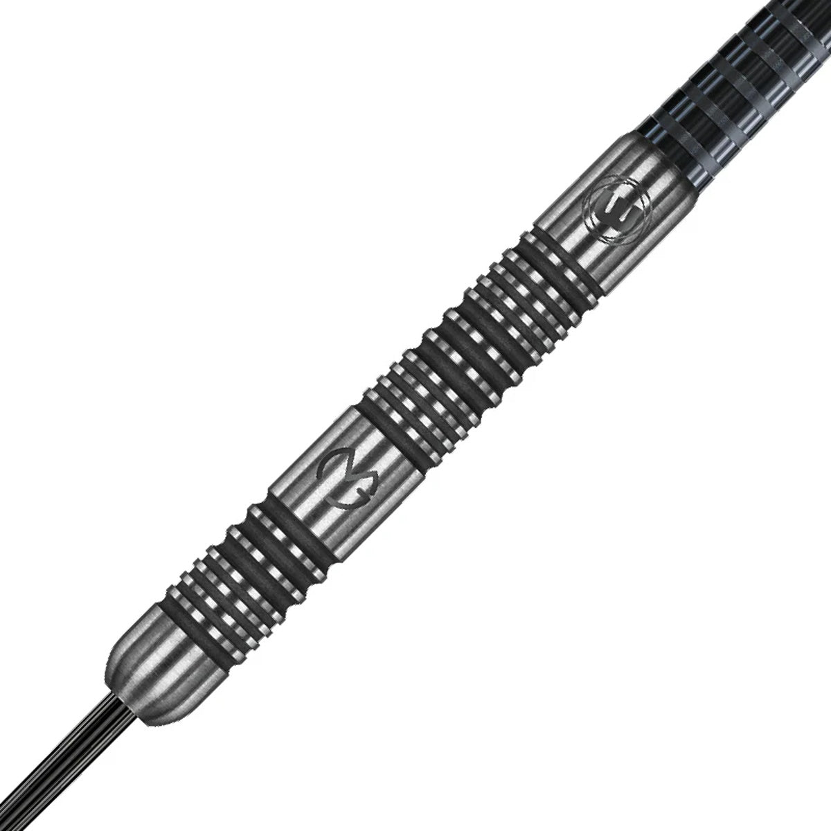 Michael Van Gerwen MVG Authentic Steel Tip Darts close up image showing detailed grip patterns, machining, coating, and precision craftsmanship