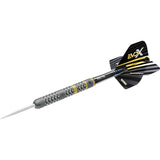 Michael van Gerwen MvG Evo X Steel Tip Darts angled product image displaying the barrel profile, grip layout, and design features