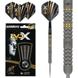 Michael van Gerwen MvG Evo X Steel Tip Darts main product image showing the darts, packaging, flights, shafts, and included accessories