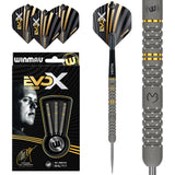 Michael van Gerwen MvG Evo X Steel Tip Darts main product image showing the darts, packaging, flights, shafts, and included accessories