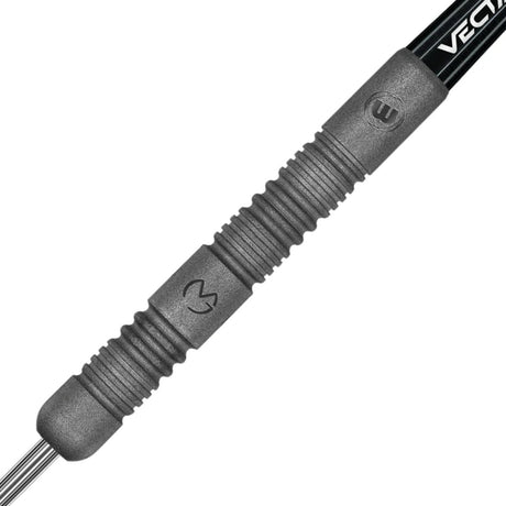 Michael van Gerwen MvG Exact Steel Tip Darts close up image showing detailed grip patterns, machining, coating, and precision craftsmanship