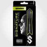 Michael van Gerwen MvG Signature Edition Switch Point Steel Tip Darts packaging exterior image showing the outer box artwork, branding, and presentation design