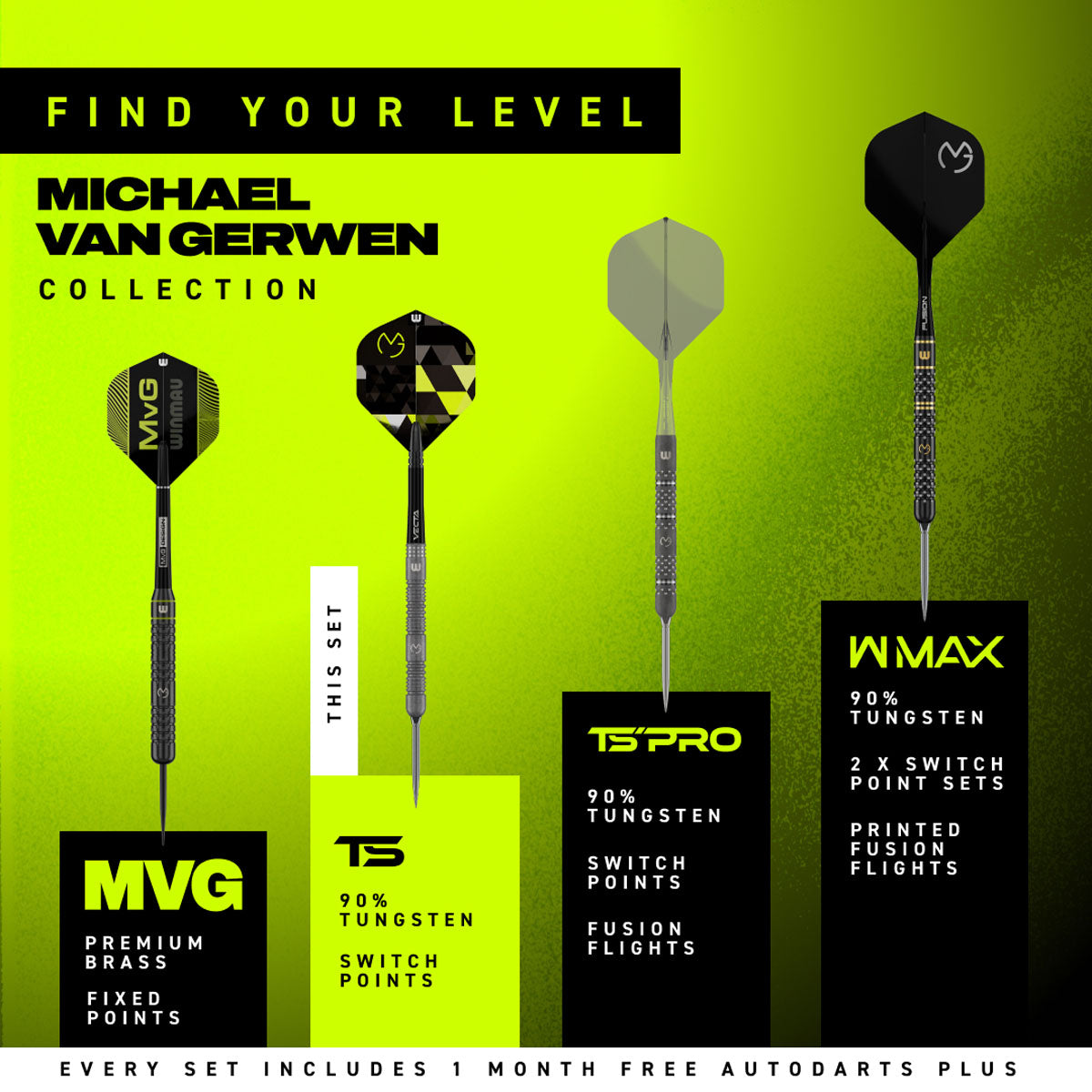 Winmau Michael van Gerwen MvG TS Switch Point 90% Tungsten Steel Tip Darts
