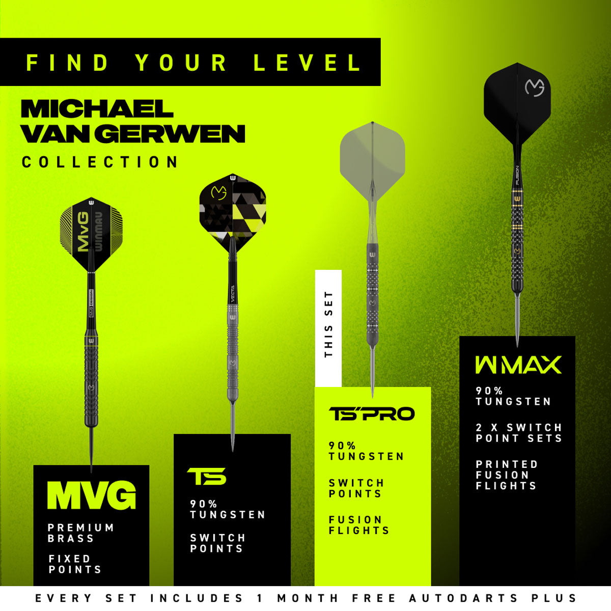 Winmau Michael van Gerwen MvG TS-PRO Switch Point 90% Tungsten Steel Tip Darts