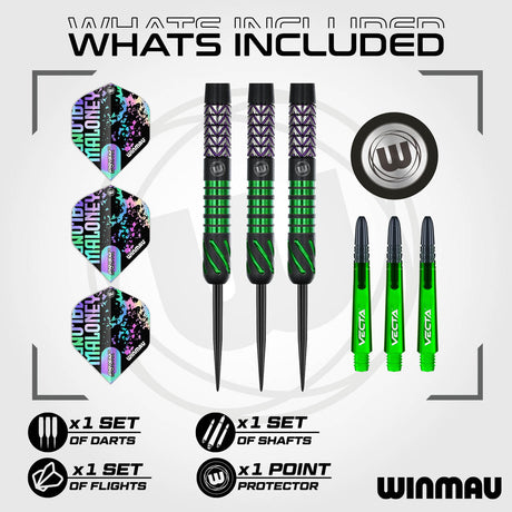 Mike Maloney Steel Tip Darts contents image displaying everything included inside the package