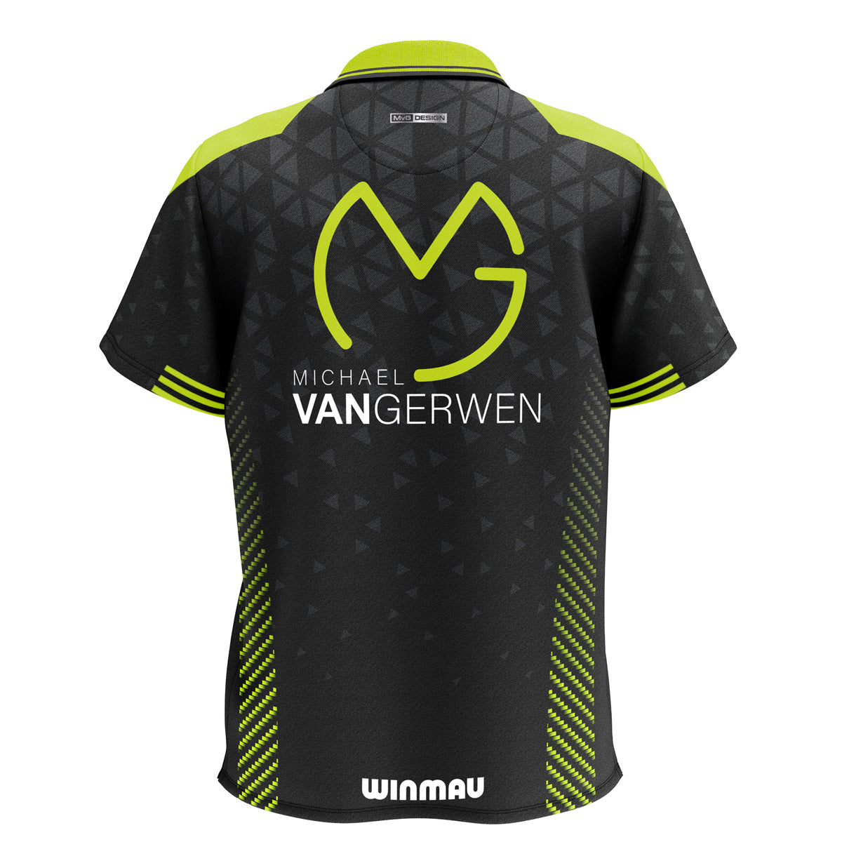 Winmau MvG Stage Polo rear view image showing the back design and styling