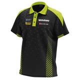 Winmau MvG Stage Polo front view image showing the complete polo design, colours, and sponsor branding