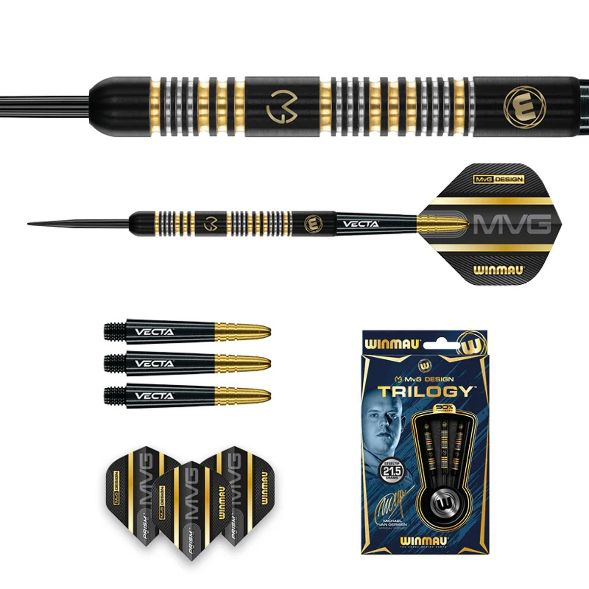 MVG Trilogy Steel Tip Darts contents image displaying everything included inside the package