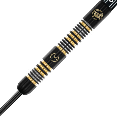 MVG Trilogy Steel Tip Darts close up image showing detailed grip patterns, machining, coating, and precision craftsmanship