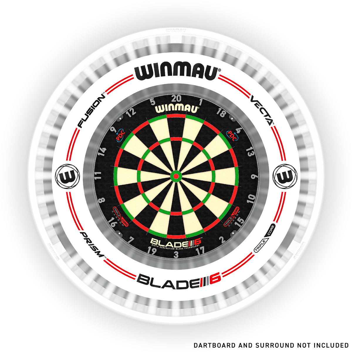 Winmau Plasma Ice 360 Degree Dartboard Light straight product image showing the lighting system and included contents