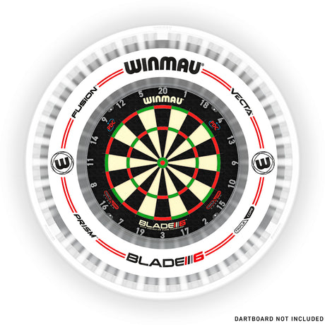 Winmau Plasma Ice Dartboard Surround Light and Pro Line Original White Surround Bundle straight product image showing the lighting and surround bundle with included contents