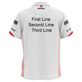 Winmau Pro Line Polo White Dart Shirt image highlighting available name and customisation options