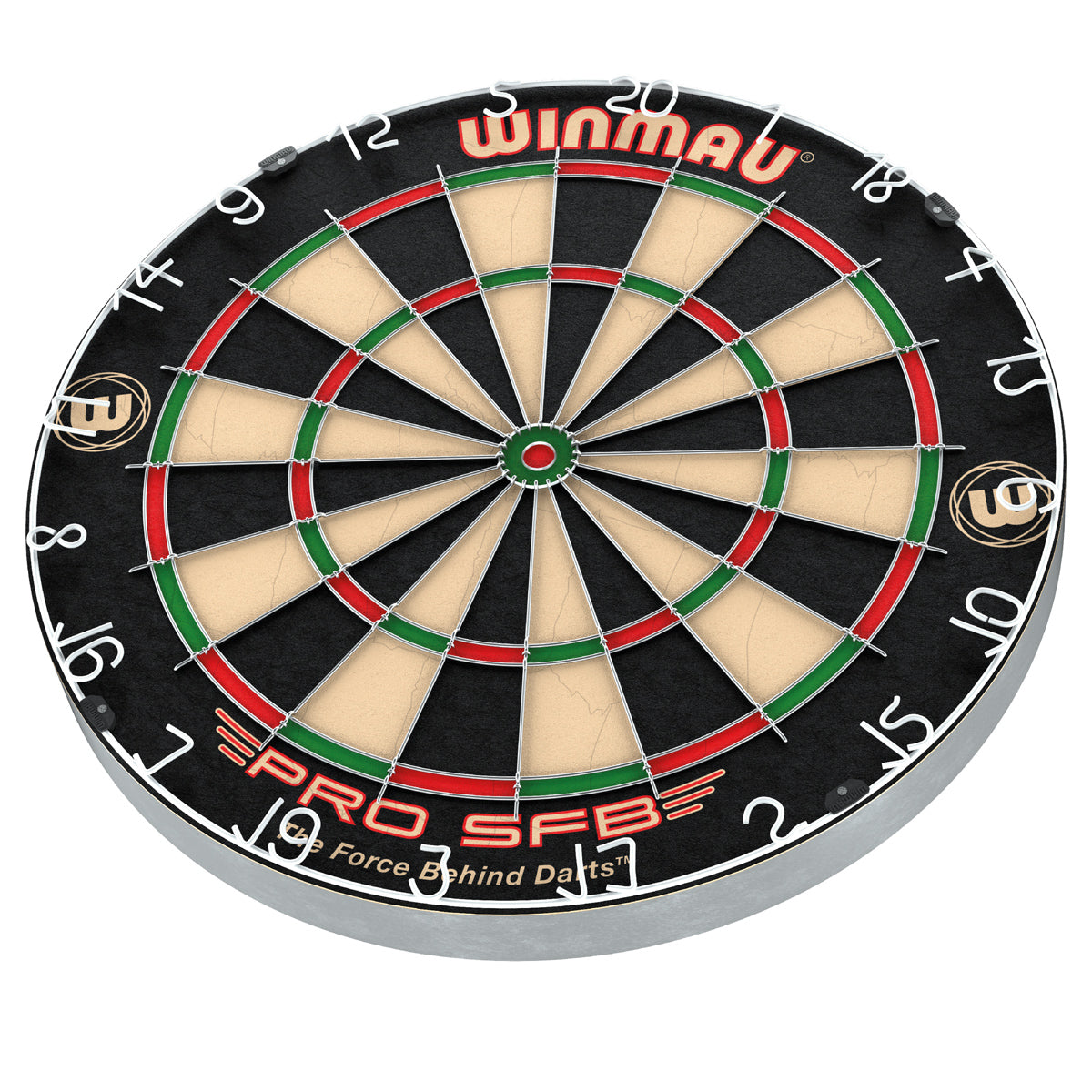 Winmau Pro SFB Dartboard bottom angle product image showing the dartboard and product contents