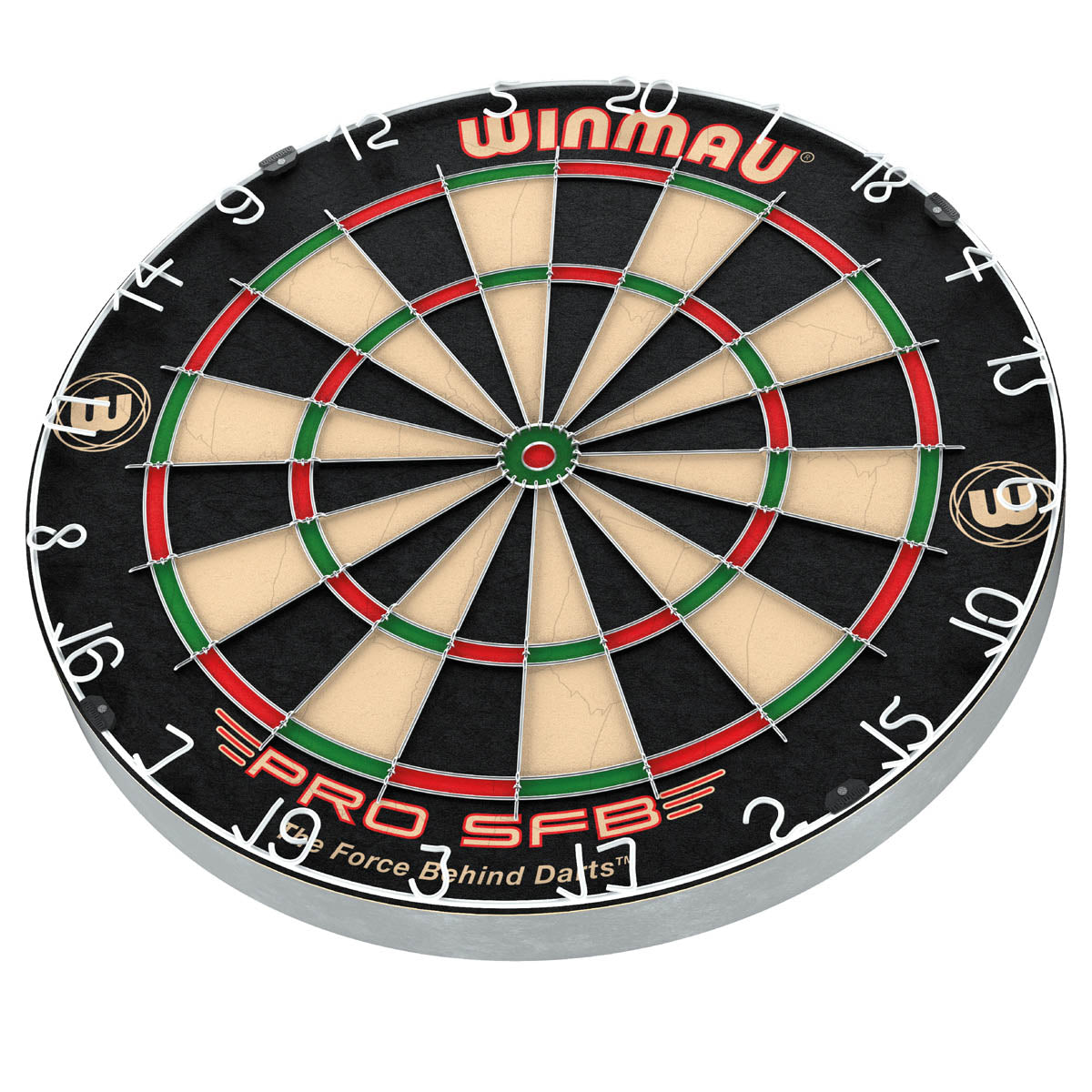 Winmau Pro SFB Dartboard bottom angle product image showing the dartboard and product contents