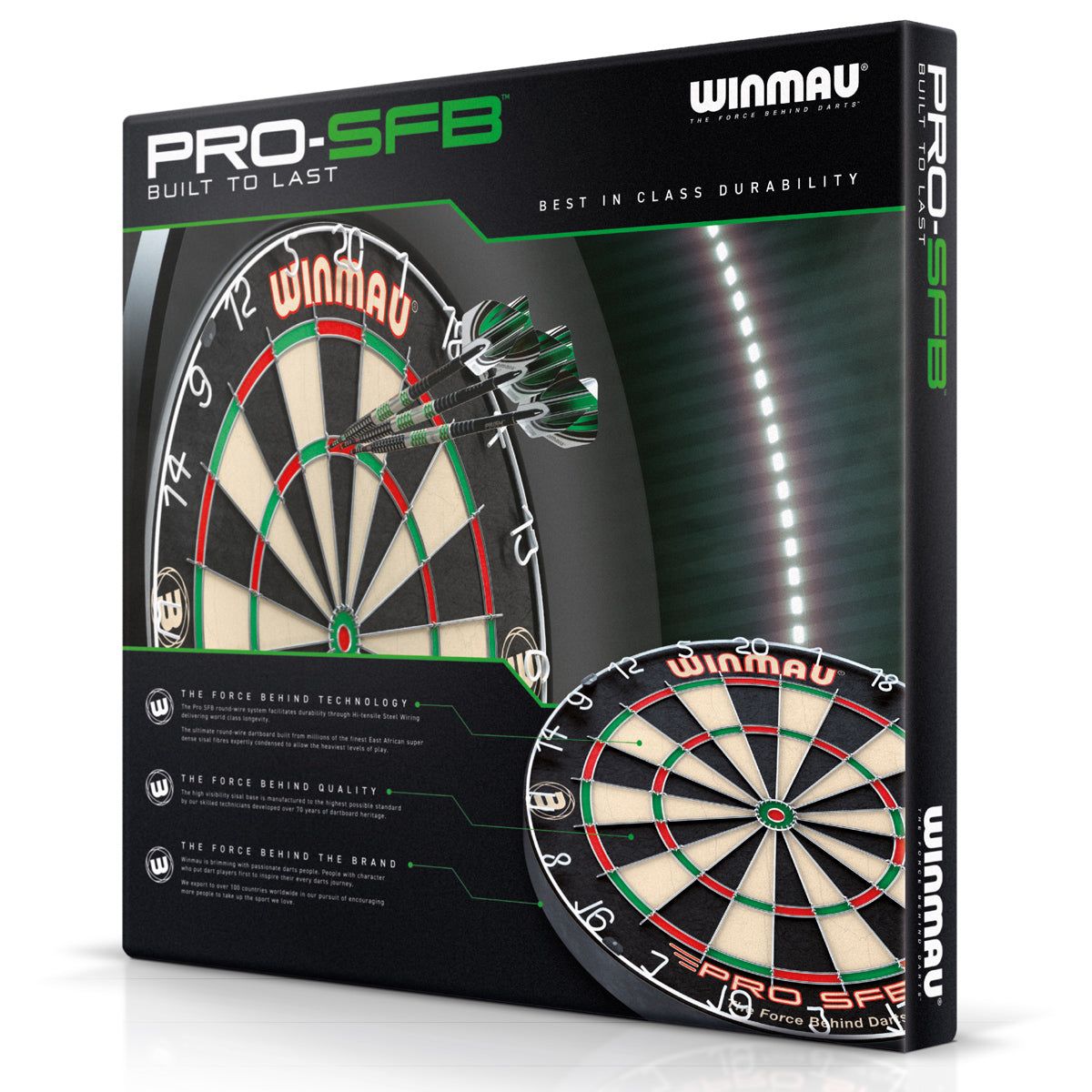 Winmau Pro SFB Dartboard outer box rear image showing the retail packaging and branding