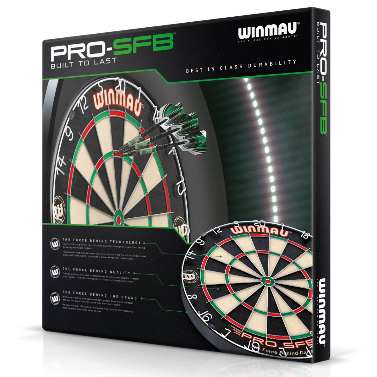 Winmau Pro SFB Dartboard outer box rear image showing the retail packaging and branding