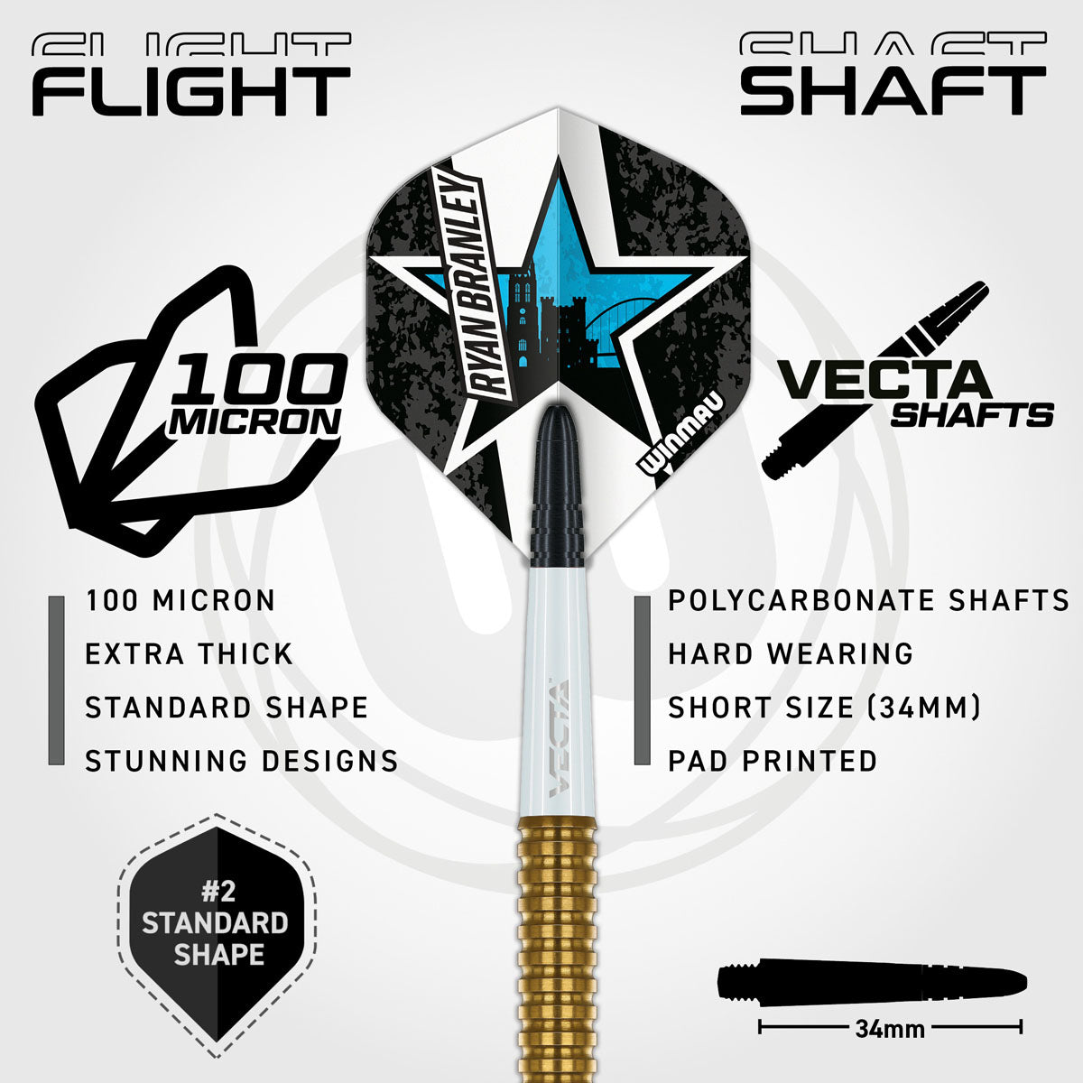 Ryan Branley Steel Tip Darts flight and stem image showing the included flight design, shaft setup, and branding details