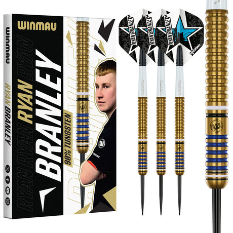Ryan Branley Steel Tip Darts main product image showing the darts, packaging, flights, shafts, and included accessories