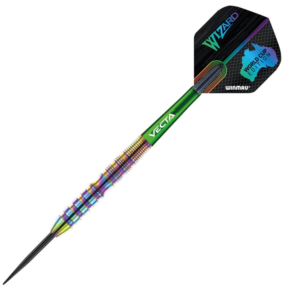 Simon Whitlock World Cup Rainbow SE Edition Steel Tip Darts angled product image displaying the barrel profile, grip layout, and design features