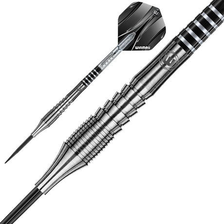 Sniper 01 Steel Tip Darts close up image showing detailed grip patterns, machining, coating, and precision craftsmanship