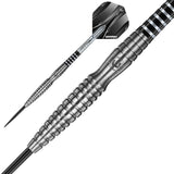 Sniper 02 Steel Tip Darts close up image showing detailed grip patterns, machining, coating, and precision craftsmanship