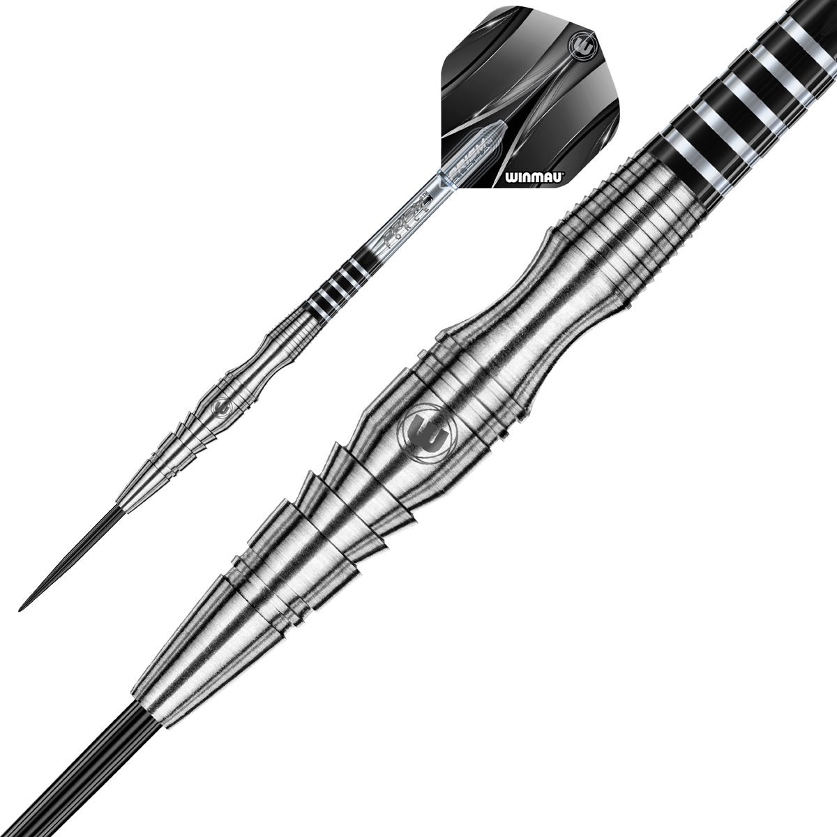 Sniper 03 Steel Tip Darts close up image showing detailed grip patterns, machining, coating, and precision craftsmanship