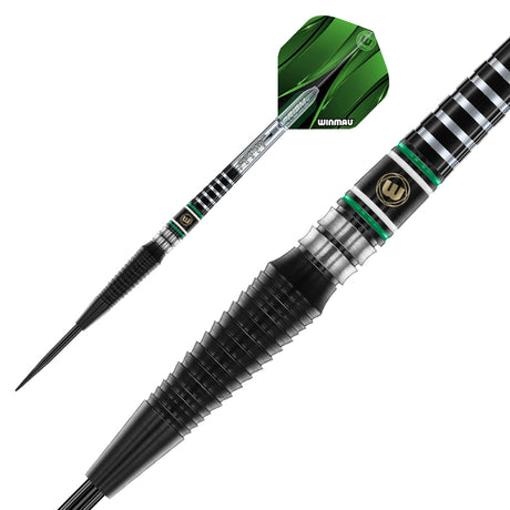 Sniper Black Steel Tip Darts close up image showing detailed grip patterns, machining, coating, and precision craftsmanship