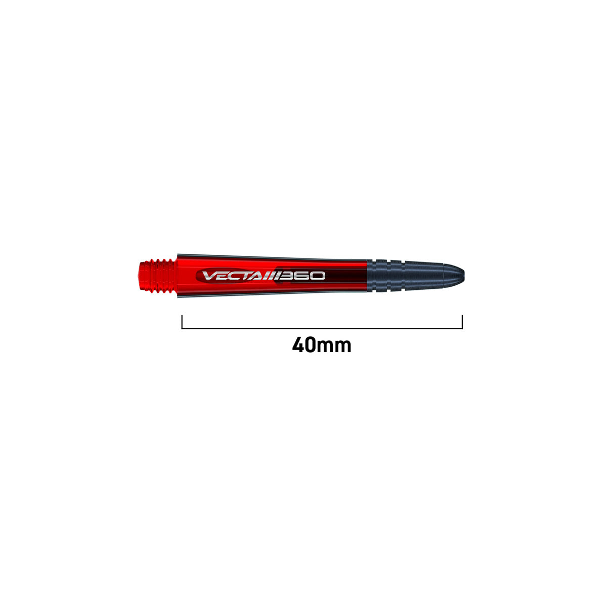 Winmau Vecta Blade 360 Dart Stems Shafts Red length guide image showing available stem sizes and dimensions