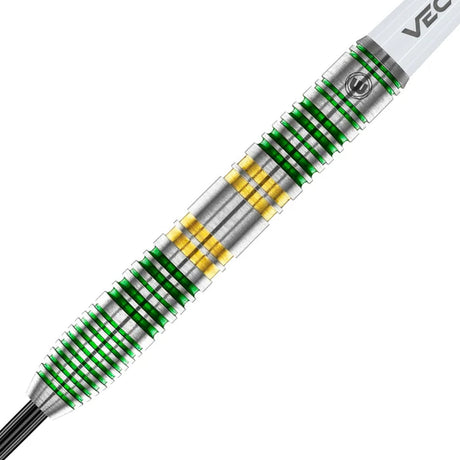 Xenon Steel Tip Darts close up image showing detailed grip patterns, machining, coating, and precision craftsmanship